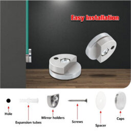 Sisi UK Mirror Clips 4 Pack Silver Half-Disk Zinc Alloy Mirror Holders With Screws & Plugs For 3 To 5mm Frameless Glass & Mirrors - thumbnail 4