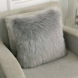 Living And Home Cozy Luxurious High Quality Grey Fluffy Faux Fur Throw Pillow Case Cushion Cover Living Area 45Cm X 45Cm - thumbnail 2
