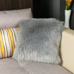 Living And Home Cozy Luxurious High Quality Grey Fluffy Faux Fur Throw Pillow Case Cushion Cover Living Area 45Cm X 45Cm - thumbnail 5