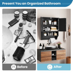 Costway Wall-Mounted Bathroom Cabinet Double Door Storage Medicine Cabinet W/ Towel Bar - thumbnail 9