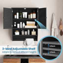 Costway Wall-Mounted Bathroom Cabinet Double Door Storage Medicine Cabinet W/ Towel Bar - thumbnail 7