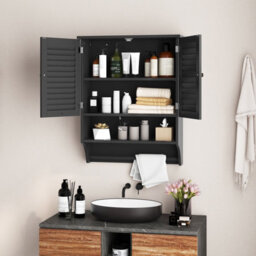 Costway Wall-Mounted Bathroom Cabinet Double Door Storage Medicine Cabinet W/ Towel Bar - thumbnail 4