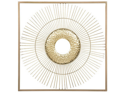 Beliani Sunburst Square Wall Decor Gold Metal Frame 50 X 50 Cm - Hand-Made Iron, Ready To Hang - image 1