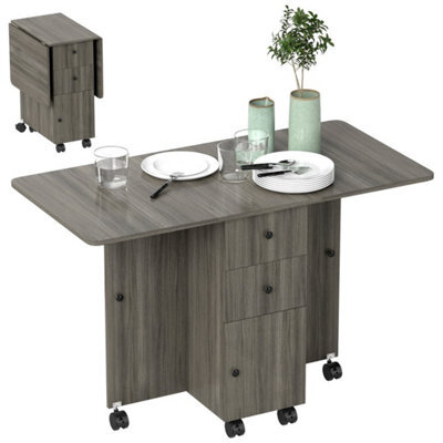 Grey Folding Dining Table With Drop Leaf For 4-6 Rolling Kitchen Table - image 1