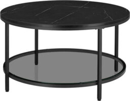 Songmics Vasagle Wide Sofa Cocktail Table, Coffee Table, Round Occasional Table, Tempered Glass Shelf, Marble Black & Ink Black - thumbnail 6