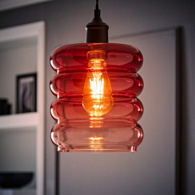 Valuelights Giselle Ombre Berry Glass Easy Fit Ceiling Light Lamp Shade With Bulb - image 1