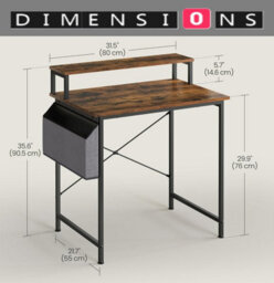 Modcraft Industrial Style Computer Desk With Monitor Riser, Fabric Pouch, Adjustable Legs, 55 X 80 X 90.5 Cm - thumbnail 2