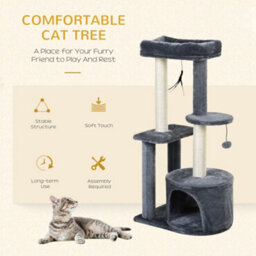 Pawhut 100Cm Cat Tower Condo With House Sisal Scratching Post Perches Grey - thumbnail 6