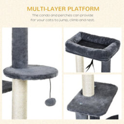Pawhut 100Cm Cat Tower Condo With House Sisal Scratching Post Perches Grey - thumbnail 4