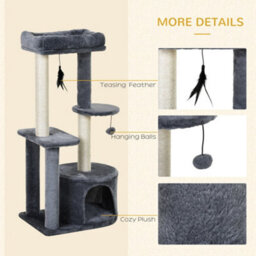 Pawhut 100Cm Cat Tower Condo With House Sisal Scratching Post Perches Grey - thumbnail 7