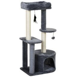 Pawhut 100Cm Cat Tower Condo With House Sisal Scratching Post Perches Grey - thumbnail 2