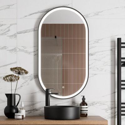 Affine Oval Led Mirror Touch Designer Bathroom Demister Mains Matt Black 550X1000mm - image 1