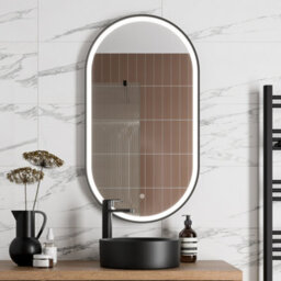 Aveli Oval Led Mirror Touch Designer Bathroom Demister Mains Matt Black 550X1000mm