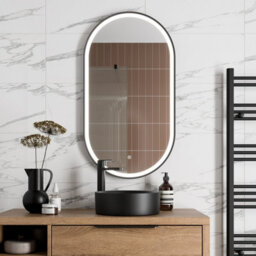 Affine Oval Led Mirror Touch Designer Bathroom Demister Mains Matt Black 550X1000mm - thumbnail 2