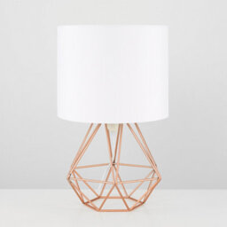Valuelights Pair Of Copper Metal Basket Cage Bed Side Table Lamps With White Fabric Shades With Led Golfball Bulb In Warm White - thumbnail 4