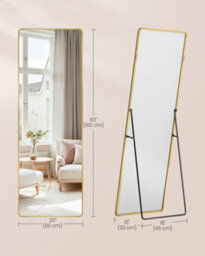 LEDREM Full Length Mirror, 160 X 50 Cm, Rectangle Full Body Mirror With Stand, Aluminium Alloy Frame Floor Mirror,pale Gold - thumbnail 6