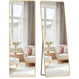 LEDREM Full Length Mirror, 160 X 50 Cm, Rectangle Full Body Mirror With Stand, Aluminium Alloy Frame Floor Mirror,pale Gold - thumbnail 3