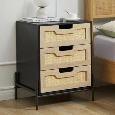 Rattan 3 Drawer Nightstand Metal Legs Bedroom End Table - image 1