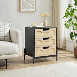 Rattan 3 Drawer Nightstand Metal Legs Bedroom End Table - thumbnail 5