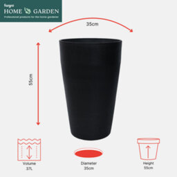 Fargro Home And Garden Vase Planter Charcoal Black Polystone Outdoor Tall Plant Pot 35Cm X 55Cm 37L Medium - thumbnail 2