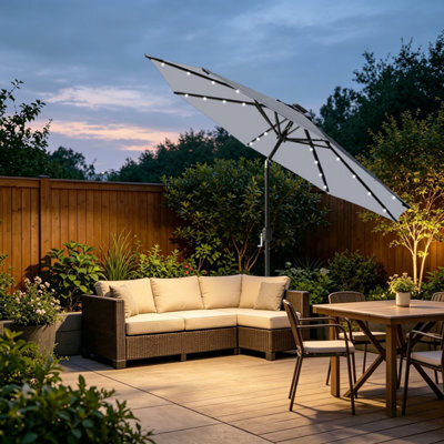VRUC Garden Parasol Outdoor Patio Umbrella With Solar Led Lights And Crank Tilt 2.7M Grey - image 1