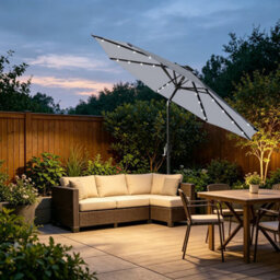 VRUC Garden Parasol Outdoor Patio Umbrella With Solar Led Lights And Crank Tilt 2.7M Grey - thumbnail 1