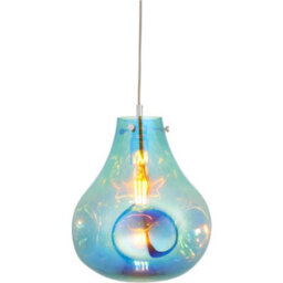 Loops Hanging Ceiling Pendant Light - Large Petrol Blue Metallic Glass & Chrome Plate - 10W Led E27