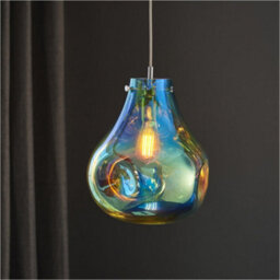 Loops Hanging Ceiling Pendant Light - Large Petrol Blue Metallic Glass & Chrome Plate - 10W Led E27 - thumbnail 3