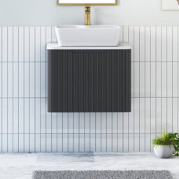 Royal Bathrooms Avenza 600mm Matt Obsidian Black Wall Hung Bathroom Countertop Vanity Unit 1 Drawer With Cube Basin - thumbnail 1