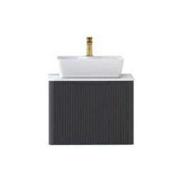 Royal Bathrooms Avenza 600mm Matt Obsidian Black Wall Hung Bathroom Countertop Vanity Unit 1 Drawer With Cube Basin - thumbnail 6