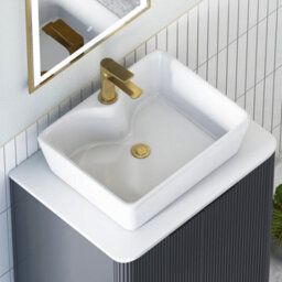 Royal Bathrooms Avenza 600mm Matt Obsidian Black Wall Hung Bathroom Countertop Vanity Unit 1 Drawer With Cube Basin - thumbnail 7