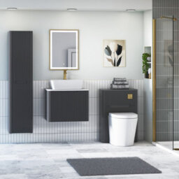Royal Bathrooms Avenza 600mm Matt Obsidian Black Wall Hung Bathroom Countertop Vanity Unit 1 Drawer With Cube Basin - thumbnail 4
