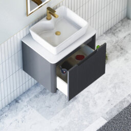 Royal Bathrooms Avenza 600mm Matt Obsidian Black Wall Hung Bathroom Countertop Vanity Unit 1 Drawer With Cube Basin - thumbnail 5