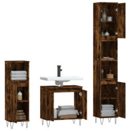 Berkfield 3 Piece Bathroom Cabinet Set Smoked Oak Engineered Wood - thumbnail 4