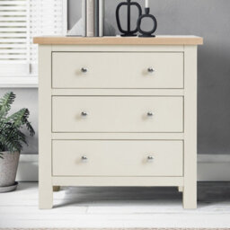 Farro Cream 3 Drawer Chest Of Drawers - Painted With Oak Top - Fully Assembled By Roseland Furniture - thumbnail 2
