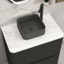 Royal Bathrooms Venice 700mm Matt Nocturne Black Freestanding Bathroom Countertop Vanity Unit 2 Drawer With Art Square Basin - thumbnail 6