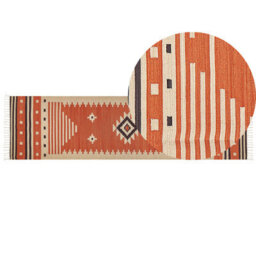 Beliani Rug Gavar Orange 80 X 300 Cm Cotton Kilim