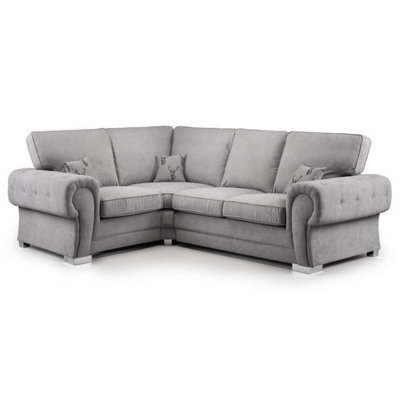 Furnishings For Less UK Milan 4 Seater L Shaped Corner Sofa Full Back Chesterfield Arms Grey Left Hand Facing - image 1