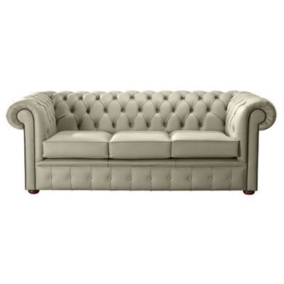 Chesterfield 3 Seater Shelly Ash Leather Sofa Bespoke In Classic Style - image 1