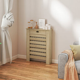 Homcom Radiator Cover With Drawer, Horizontal Slat Grill, 78Cm, Oak Effect - thumbnail 2