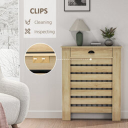 Homcom Radiator Cover With Drawer, Horizontal Slat Grill, 78Cm, Oak Effect - thumbnail 5