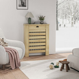 Homcom Radiator Cover With Drawer, Horizontal Slat Grill, 78Cm, Oak Effect - thumbnail 1