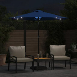 Berkfield Garden Parasol With Leds And Steel Pole Azure Blue 225X225X212Cm - thumbnail 3