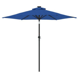 Berkfield Garden Parasol With Leds And Steel Pole Azure Blue 225X225X212Cm - thumbnail 5