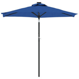 Berkfield Garden Parasol With Leds And Steel Pole Azure Blue 225X225X212Cm - thumbnail 4