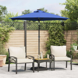 Berkfield Garden Parasol With Leds And Steel Pole Azure Blue 225X225X212Cm - thumbnail 1