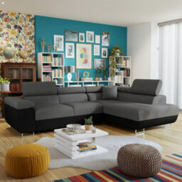 Torezio Corner Sofa Bed With Adjustable Headrests Bedding Storage Polyurethane Foam Wave Springs 274X203Cm Black And Grey Right - thumbnail 2