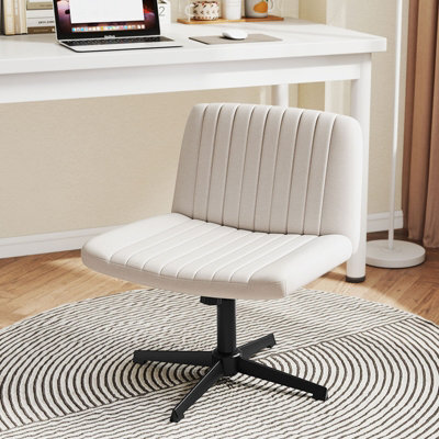 Costway Cross-Legged Swivel Desk Chair Armless Vanity Chair With Wide Seat-Beige - image 1