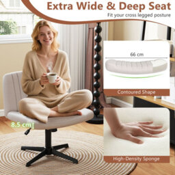 Costway Cross-Legged Swivel Desk Chair Armless Vanity Chair With Wide Seat-Beige - thumbnail 6