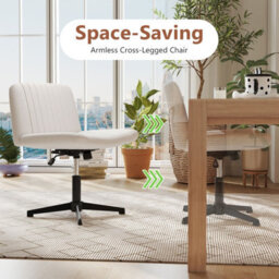 Costway Cross-Legged Swivel Desk Chair Armless Vanity Chair With Wide Seat-Beige - thumbnail 5